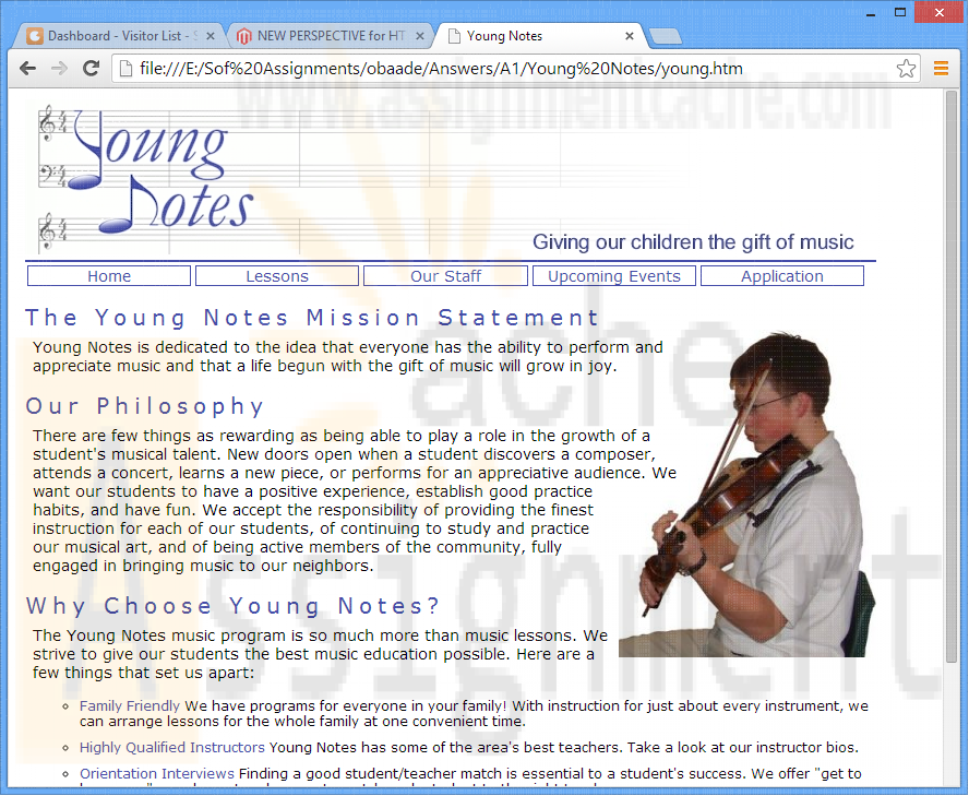 Additional Case 1 Creating a Music School Web Site Young Notes Home