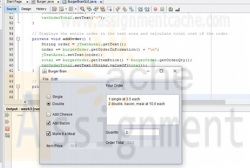 CIS355A Week 3 Lab BurgersRUs - Enhanced GUI Application using Additional Swing Components