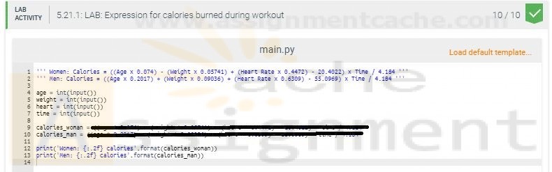 DAT210 Week 4 Python LAB 5.21 Expression for calories burned during workout