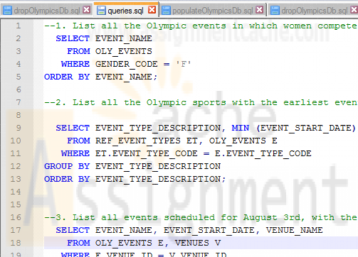 ITSE 2309 Oracle Olympics Database Queries