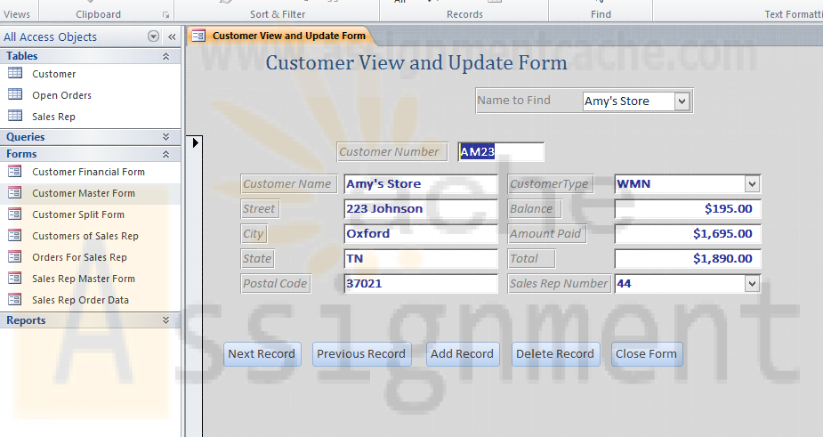 Microsoft Access 2010 Chapter 8 Lab 1 Customer View and Update Form