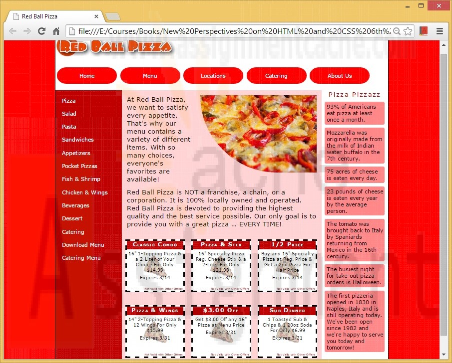 New Perspectives on HTML and CSS Edition 6 Tutorial 4 Case Problem 2 Red Ball Pizza