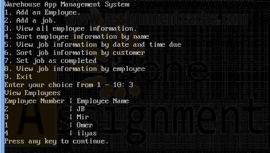 Warehouse App Management System C Program Output